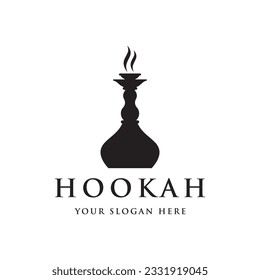 Isolated vintage hookah, shisha or waterpipe logo for club, bar, cafe and shop.