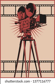 Isolated Vintage Movie Camera Poster Template