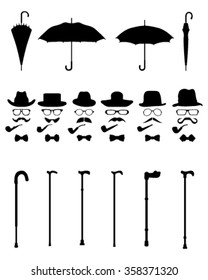 Isolated vintage and retro gentleman icons, vector