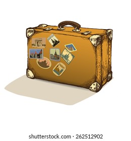 isolated vintage suitcase with labels.vector illustration