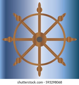 Isolated Vintage Wooden And Brass Ship's Steering Wheel With.