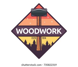 Isolated Vintage Woodwork Carpentry Logo Badge Illustration