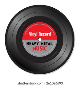 Isolated vinyl record colored in red and grey with the text heavy metal written on the record