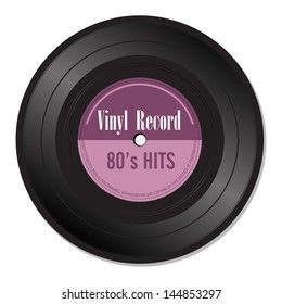 Isolated vinyl record with the text eighties hits written with purple letters