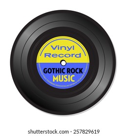 Isolated vinyl record with the text Gothic rock music written on the record