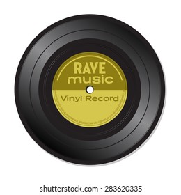 Isolated vinyl record with the text rave music written on the record