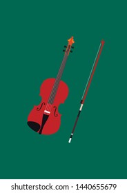 Isolated violin. Musical instruments. Icon of the violin. Vector graphics. Illustration. Music. Violin with the bow.