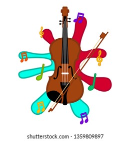 Isolated violin on a colored splash. Vector illustration design