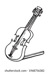 Isolated violin on white background. Cartoon hand drawn sketch black ink stroke style vector illustration.