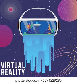 Isolated virtual reality glasses floating on the universe Vector