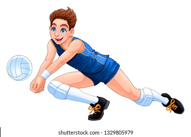 Isolated volleyball boy player. Vector cartoon character