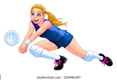 Isolated volleyball girl player. Vector cartoon character