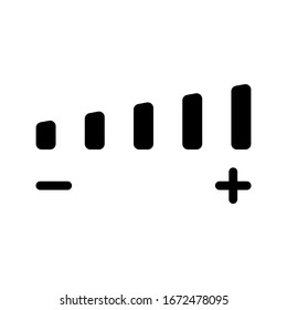 Icono de volumen aislado en un fondo blanco. Icono de marca de volumen del altavoz. Icono de vector de volumen de audio de signo simple. Pasos 10