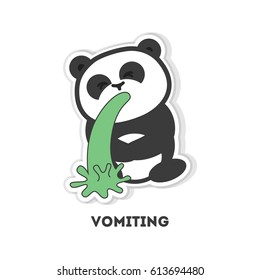 Isolated vomiting panda. Cute funny character on white background.