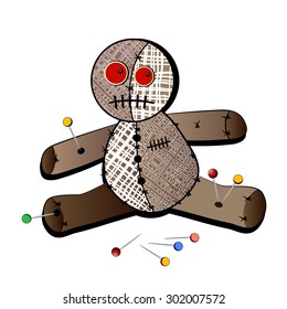 Isolated voodoo doll with stickpins 