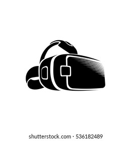 Isolated Vr Headset Logotype On White Background. Black Color Virtual Reality Helmet Logo. Head-mounted Display Icon. Modern Gaming Device. Simulation Smartglasses Vector Illustration