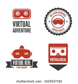 Isolated vr headset logotype set. Virtual reality helmet logo. Head-mounted display icon collection. Logo device.