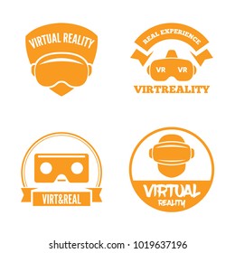 Isolated vr headset logotype set. Virtual reality helmet logo. Head-mounted display icon collection. Logo device.