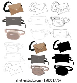  isolated, waist bag, female, accessory, set