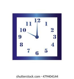 Isolated wall square clock. Vector illustration on white background. Ten hours. Ten o'clock. 10 o'clock.