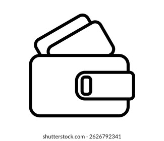 Ícone de wallet isolado com cartões de plástico de banco. Símbolo de pagamento em dinheiro vetorial em estilo simples. Simples casa de dinheiro. Acessório masculino elegante com linha 