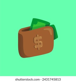 Isolated wallet and money vector on green background simple vector