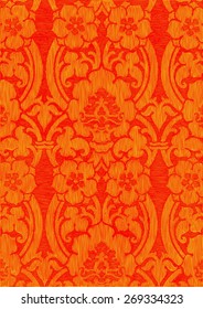Isolated wallpaper decoration floral curl damask flower leaf vector yellow bright luxury orange summer graphic waves card fashion striped abstract modern illustration ornamental decorative lines retro