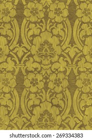 Isolated wallpaper decoration floral curl damask khaki flower leaf vector yellow luxury summer graphic wave card fashion striped abstract modern illustration ornamental decorative line retro old