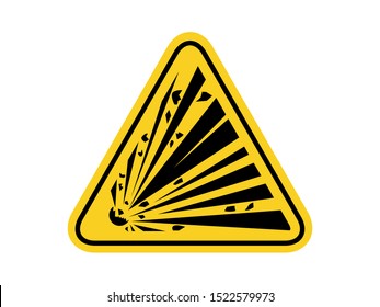 Isolated Warning Explosion Material  Hazards Symbols On Yellow Round Triangle Board Warning Sign For Icon, Label, Logo Or Package Industry Etc. Flat  Style Vector Design.