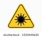 isolated warning laser material  hazards symbols on yellow round triangle board warning sign for icon, label, logo or package industry etc. flat  style vector design.
