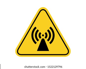 isolated warning radio frequency hazards symbols on yellow round triangle board warning sign for icon, label, logo or package industry etc. flat  style vector design.