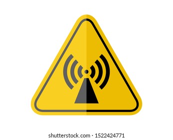 isolated warning radio frequency hazards symbols on yellow round triangle board warning sign for icon, label, logo or package industry etc. flat paperwork  style vector design.