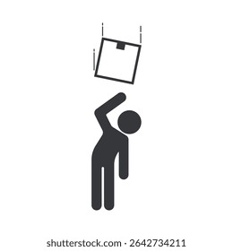 Isolated warning sign of falling cardboard boxes, reminding workers to stay alert and follow warehouse safety instructions and precautions