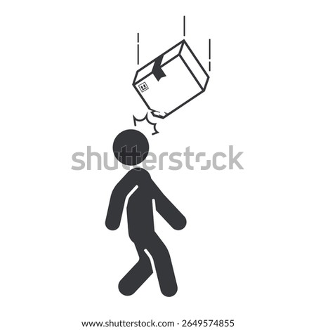 Isolated warning sign of falling cardboard boxes, reminding workers to stay alert and follow warehouse safety instructions and precautions