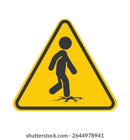 Sinal de aviso isolado gelo fino ou superfície frágil, aconselhando cuidado ao caminhar, especialmente em telhados ou áreas instáveis