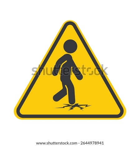 Isolated warning sign thin ice or fragile surface, advising caution while walking, especially on rooftops or unstable areas
