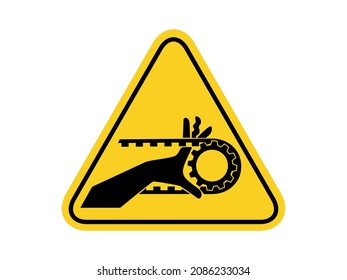 isolated watch out hand placard, common hazardous symbols on yellow round triangle board warning sign for icon, label, logo or package industry etc. flat style vector design.