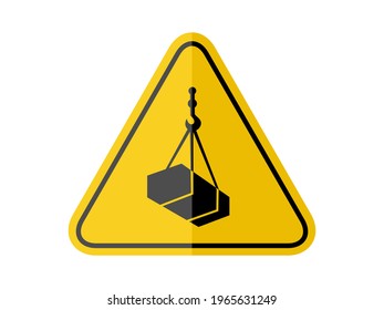 isolated watch out overhead crane, common hazards symbols on yellow round triangle board warning sign for icon, label, logo or package industry etc. flat paperwork style vector design. 