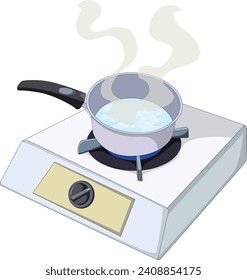 Isolated Water Boiling on Gas Stove Graphic Vector Illustration