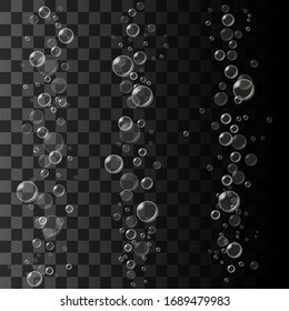Isolated water bubbles patterns. Bubbly air concept, underwater bubble textures isolated on transparent background, under water vector bubbling