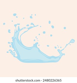 Isolated water splash icon with splashes of blue color on the surface. Vector icon of flowing drop, wave, splash, splash of nature isolated on light yellow background. Dripping liquid. Water spill. A 