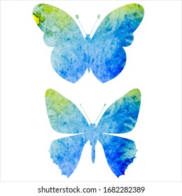 isolated, watercolor blue butterfly silhouette