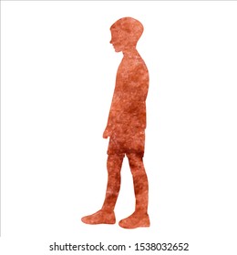 isolated, watercolor brown silhouette of a child, boy