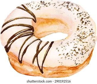  Isolated watercolor donut. Vector Illustration.