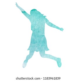  isolated, watercolor silhouette man jumping