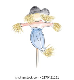Isolated watercolor sketch of a scarecrow Vector