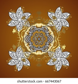 Isolated watercolor snowflakes on brown background. Hand-drawn vector illustration of isolated stylized snowflakes. Symbol of winter. Beautiful decoration.