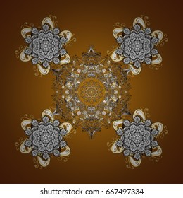 Isolated watercolor snowflakes on brown background. Beautiful decoration. Hand-drawn vector illustration of isolated stylized snowflakes. Symbol of winter.