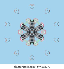 Isolated watercolor snowflakes on colored background. Symbol of winter. Beautiful decoration. Vector illustration with isolated snowflakes.