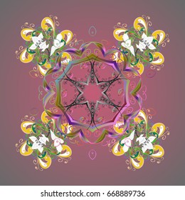 Isolated watercolor snowflakes on colors background. Symbol of winter. Beautiful decoration. Hand-drawn vector illustration of isolated stylized snowflakes.